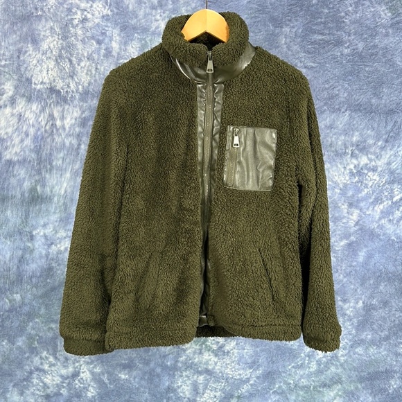 Women's Ci Sono Fleece Jacket w/ Vegan Leather Trim Sz M - Picture 1 of 3